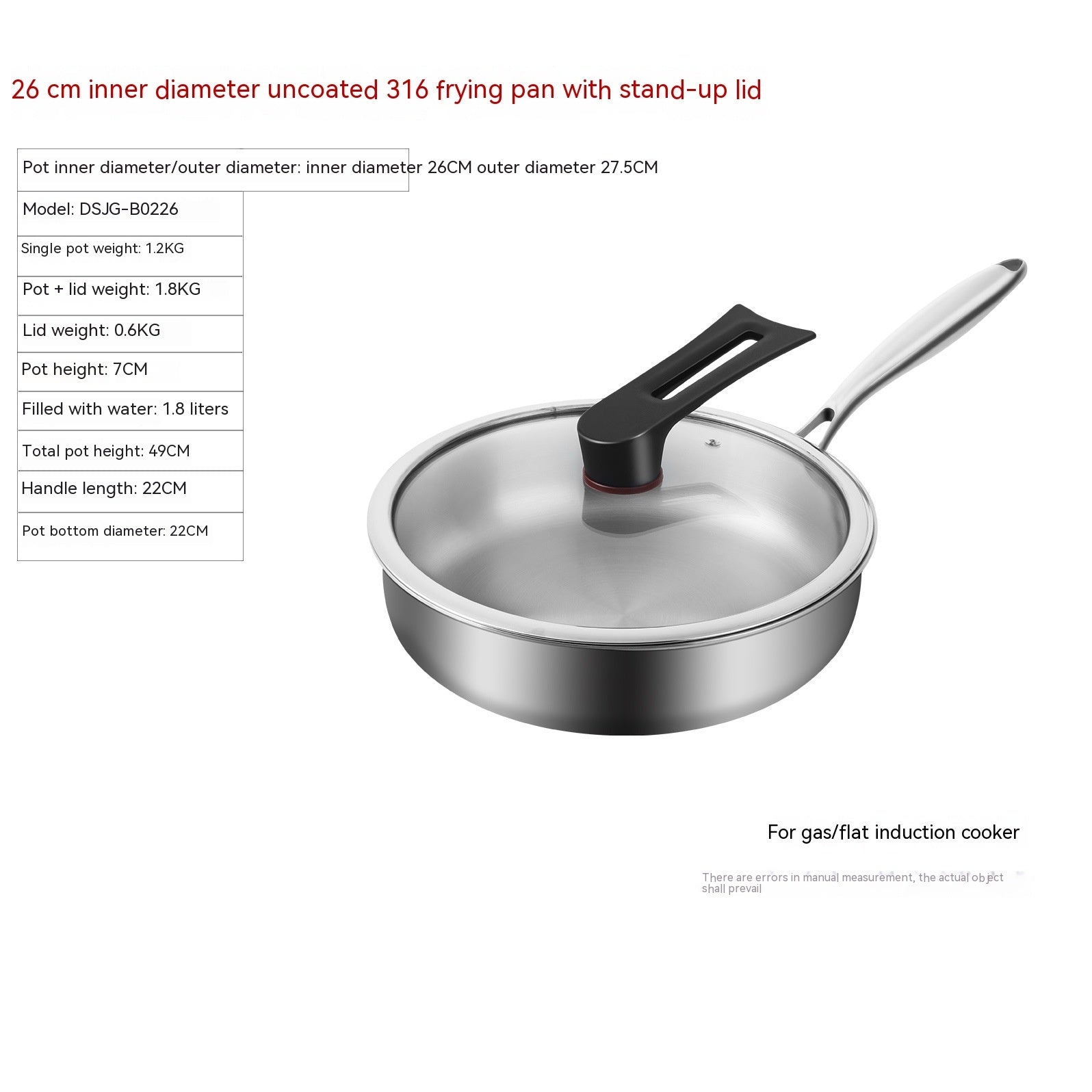 316L Stainless Steel Frying Uncoated  Pan