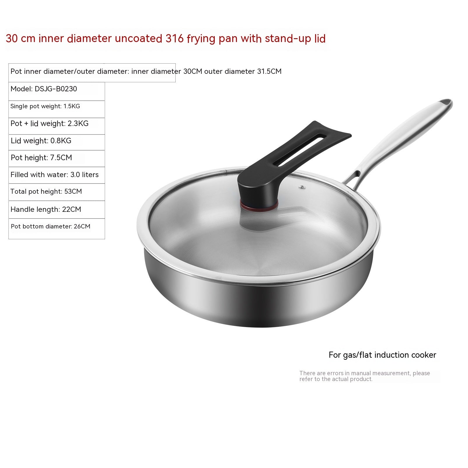 316L Stainless Steel Frying Uncoated  Pan